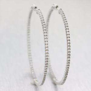 Modern 14k White Gold Extra Large 3ctw Diamond In & Out Hoop Earrings