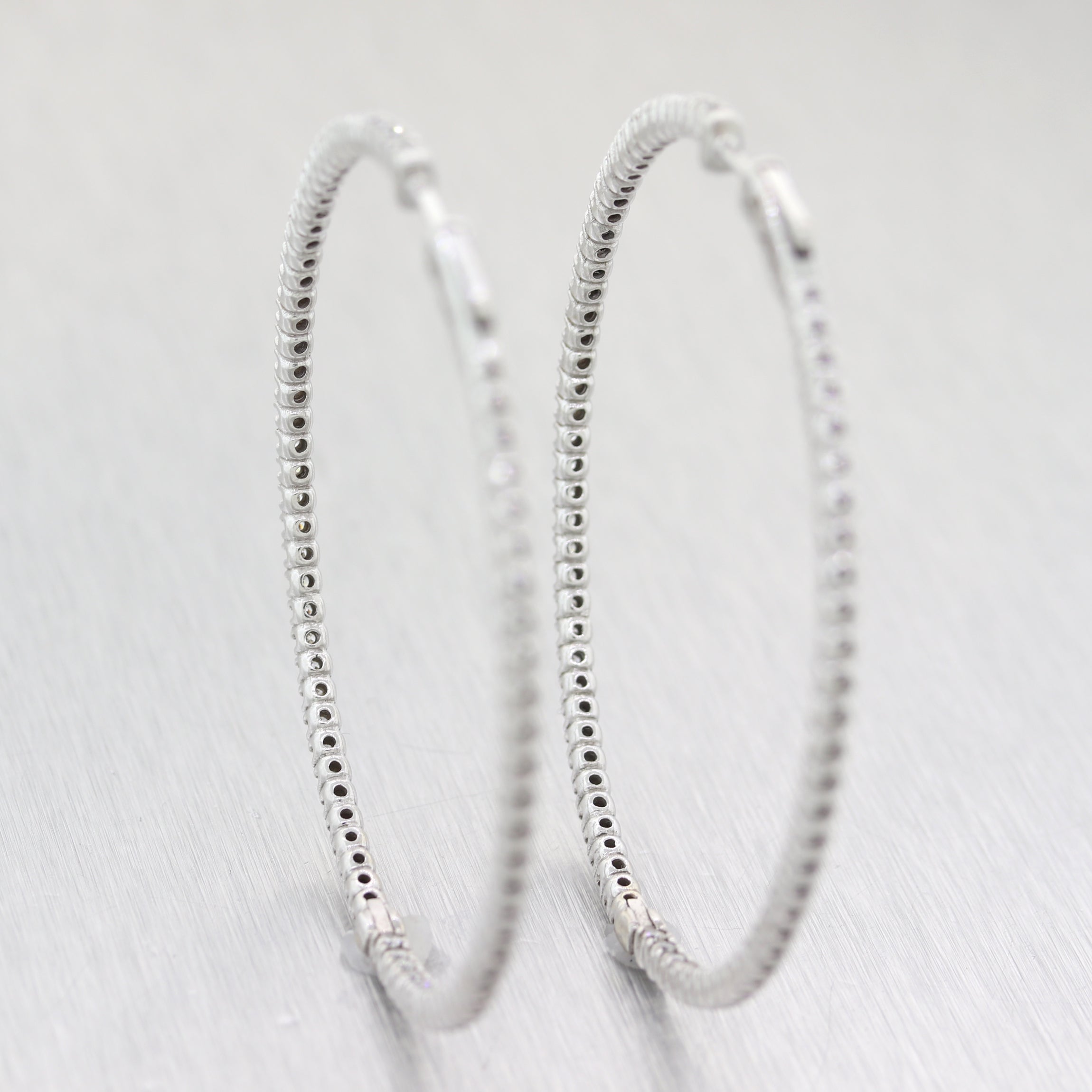 Modern 14k White Gold Extra Large 3ctw Diamond In & Out Hoop Earrings