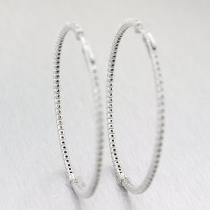 Modern 14k White Gold Extra Large 3ctw Diamond In & Out Hoop Earrings