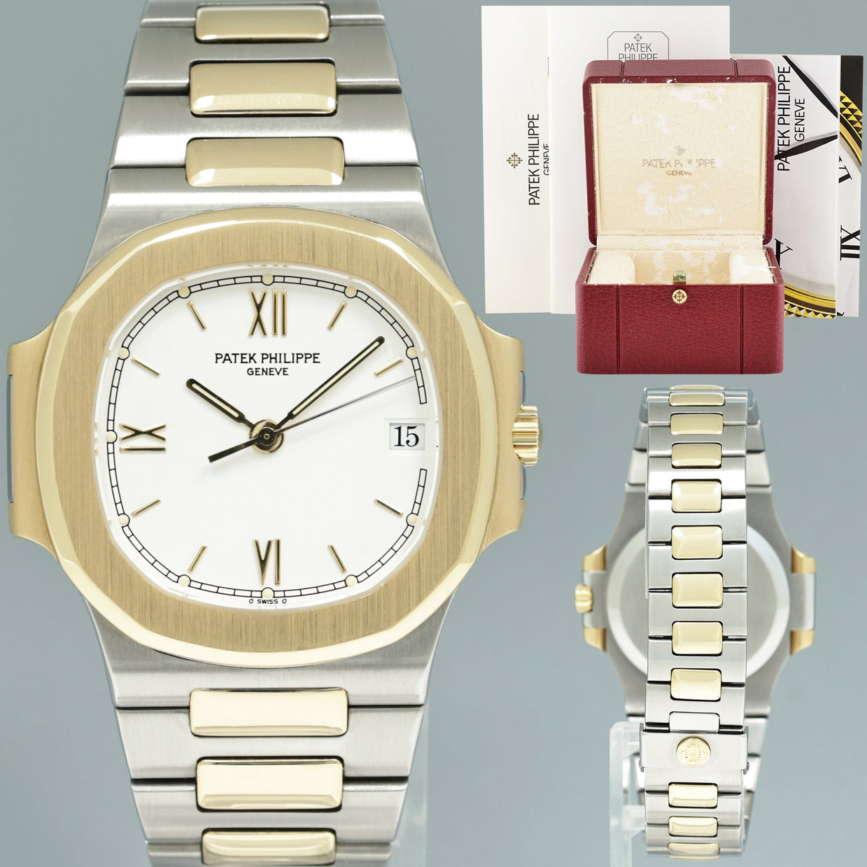 MINT PAPERS Patek Philippe 37mm 3800 Nautilus White Yellow Gold Two To