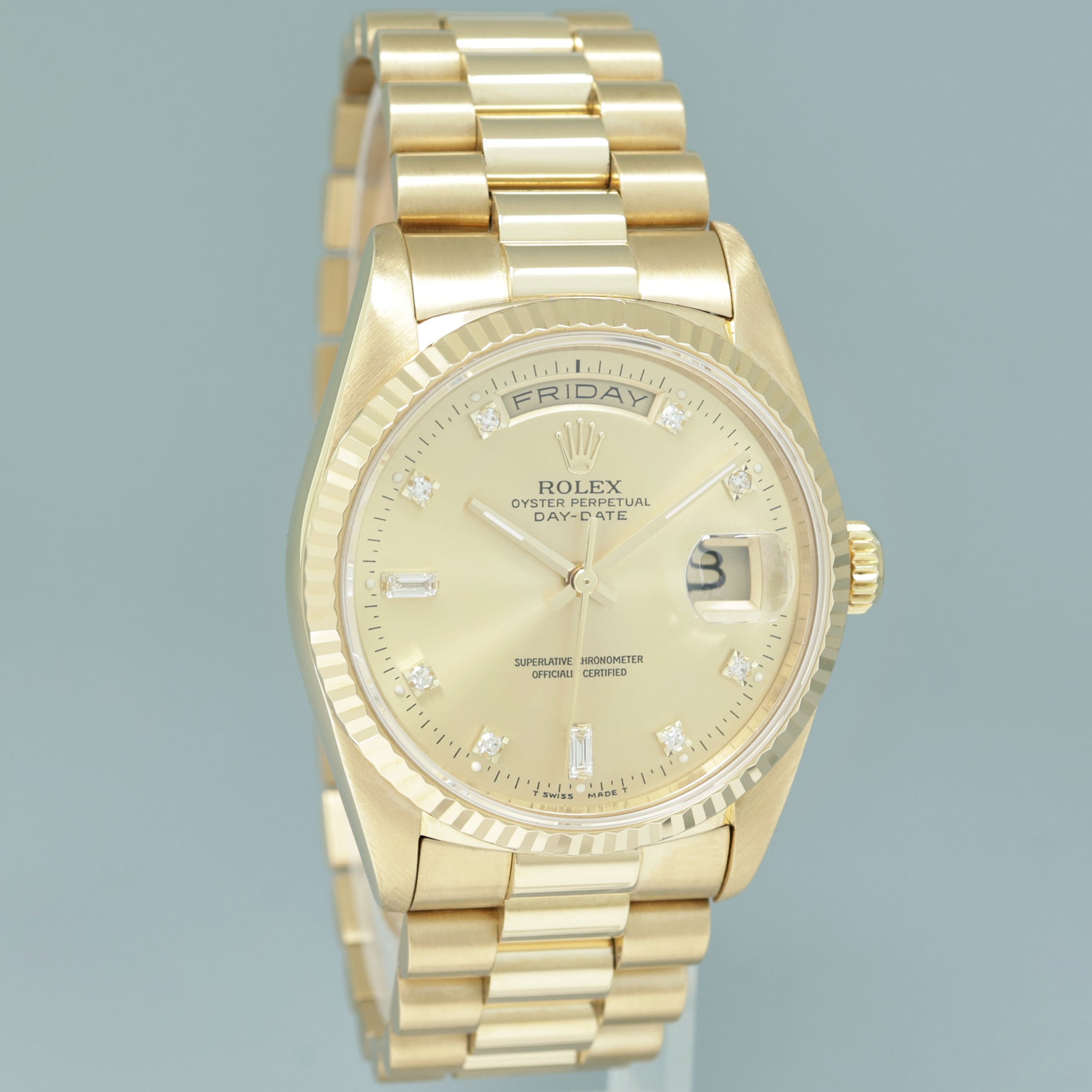 1991 MINT Rolex President Champagne Diamond Double Quick Gold Watch 18238 Box