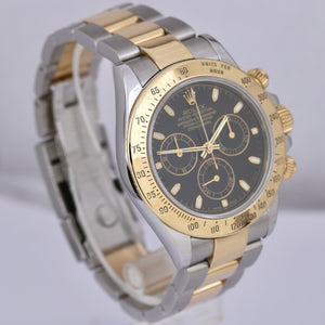 Rolex Daytona Cosmograph 40mm BLACK Two-Tone 18K Yellow Gold Steel 116523 Watch