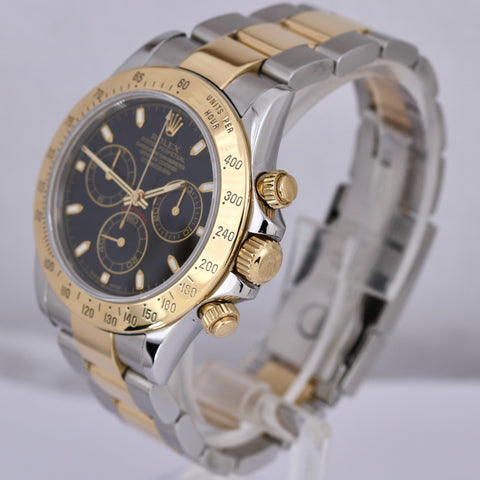 Rolex Daytona Cosmograph 40mm BLACK Two-Tone 18K Yellow Gold Steel 116523 Watch