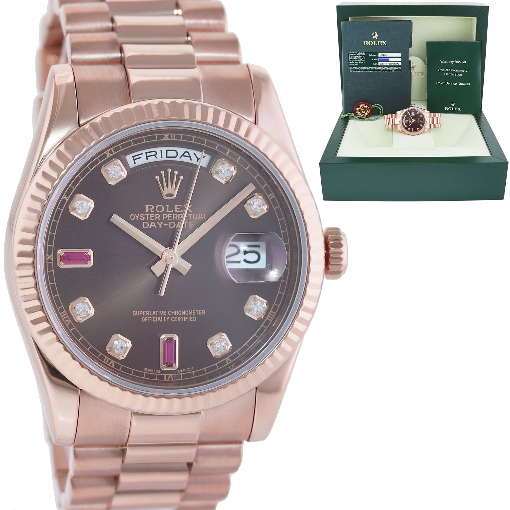 2014 PAPERS Rolex President Day Date Rose Gold 118235 Chocolate Ruby D