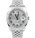 Rolex DateJust 36mm Silver PAPERS White Gold Steel Jubilee Watch 116234 B+P