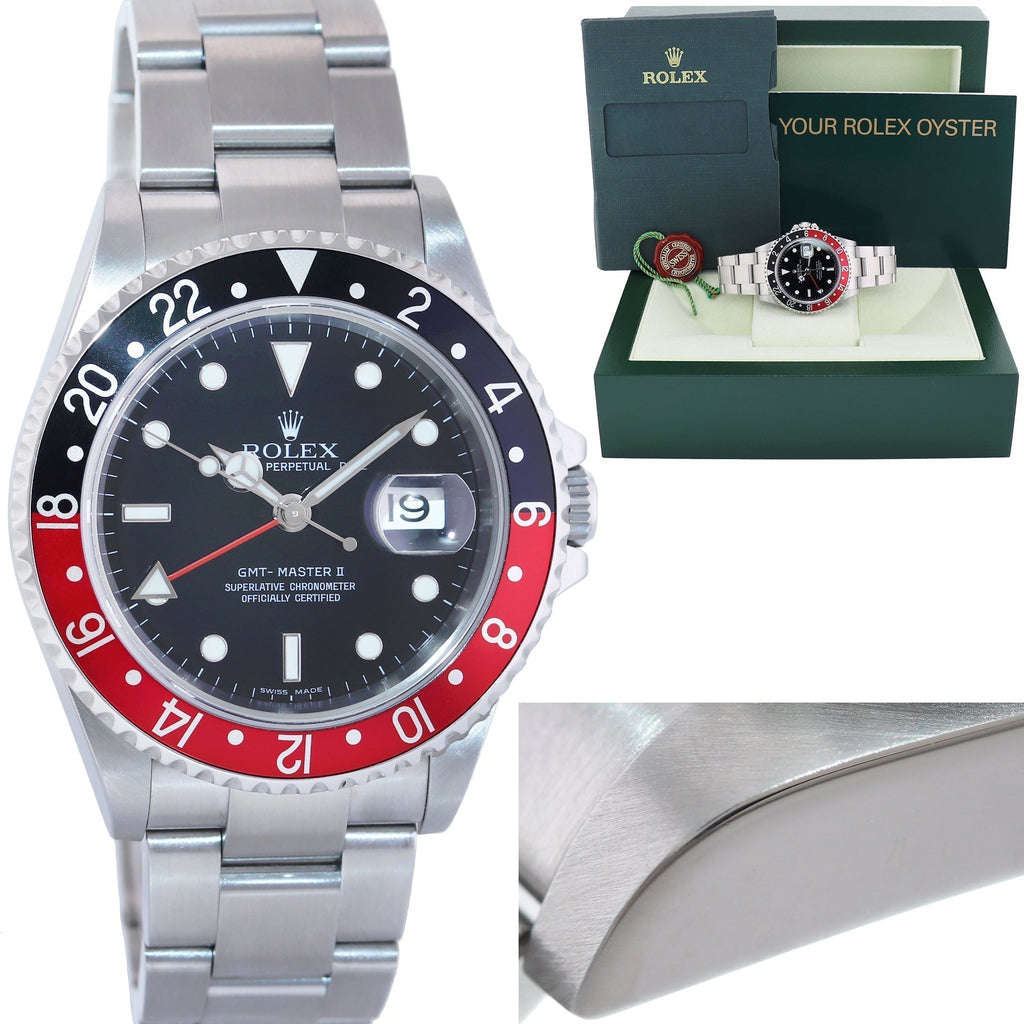 MINT 2007 Rolex GMT-Master 2 Coke Black Red Steel No Holes 16710 Watch Box