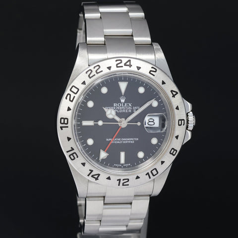 2005 BOX PAPERS Rolex Explorer II 16570 Black Date GMT 40mm No Holes Watch
