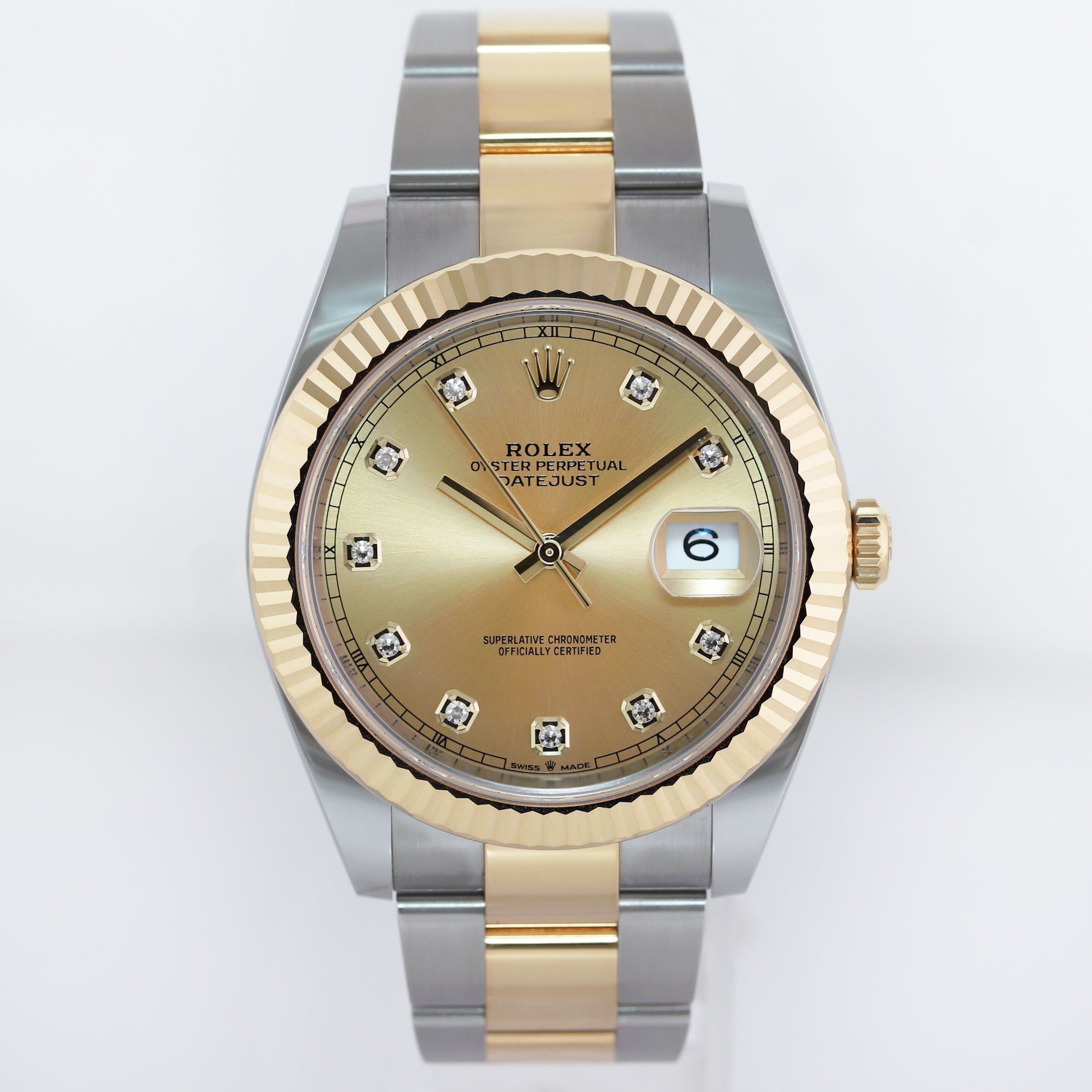 2022 MINT Rolex DateJust 126333 Two Tone Gold Champagne Diamond 41mm Watch Box