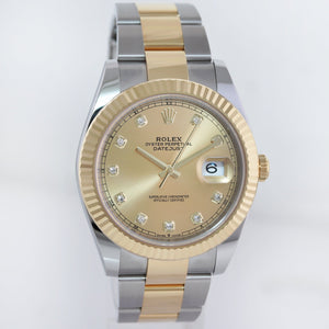 2022 MINT Rolex DateJust 126333 Two Tone Gold Champagne Diamond 41mm Watch Box