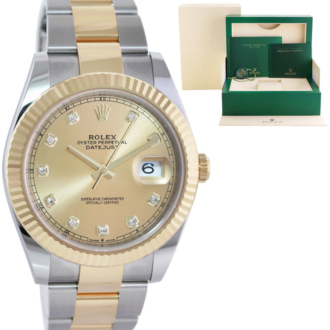 2022 MINT Rolex DateJust 126333 Two Tone Gold Champagne Diamond 41mm Watch Box