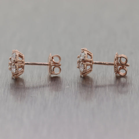 Modern 14k Rose Gold 1.50ctw Diamond Flower Cluster Earrings