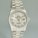 MINT Rolex Platinum 36mm President 118206 Rhodium Roman Dial Watch Box