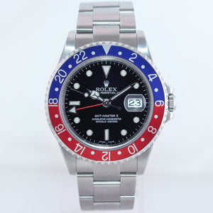 MINT 2005 Rolex GMT-Master II Pepsi Steel Blue Red 40mm NO Holes 16710 Watch Box