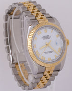MINT Rolex DateJust 36mm WHITE ROMAN Fluted JUBILEE 18K Steel 116233 Watch