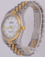MINT Rolex DateJust 36mm WHITE ROMAN Fluted JUBILEE 18K Steel 116233 Watch