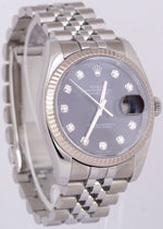 Rolex DateJust 36mm BLACK DIAMOND Steel 18K White Gold Fluted JUBILEE 116234