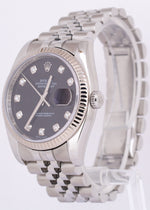Rolex DateJust 36mm BLACK DIAMOND Steel 18K White Gold Fluted JUBILEE 116234