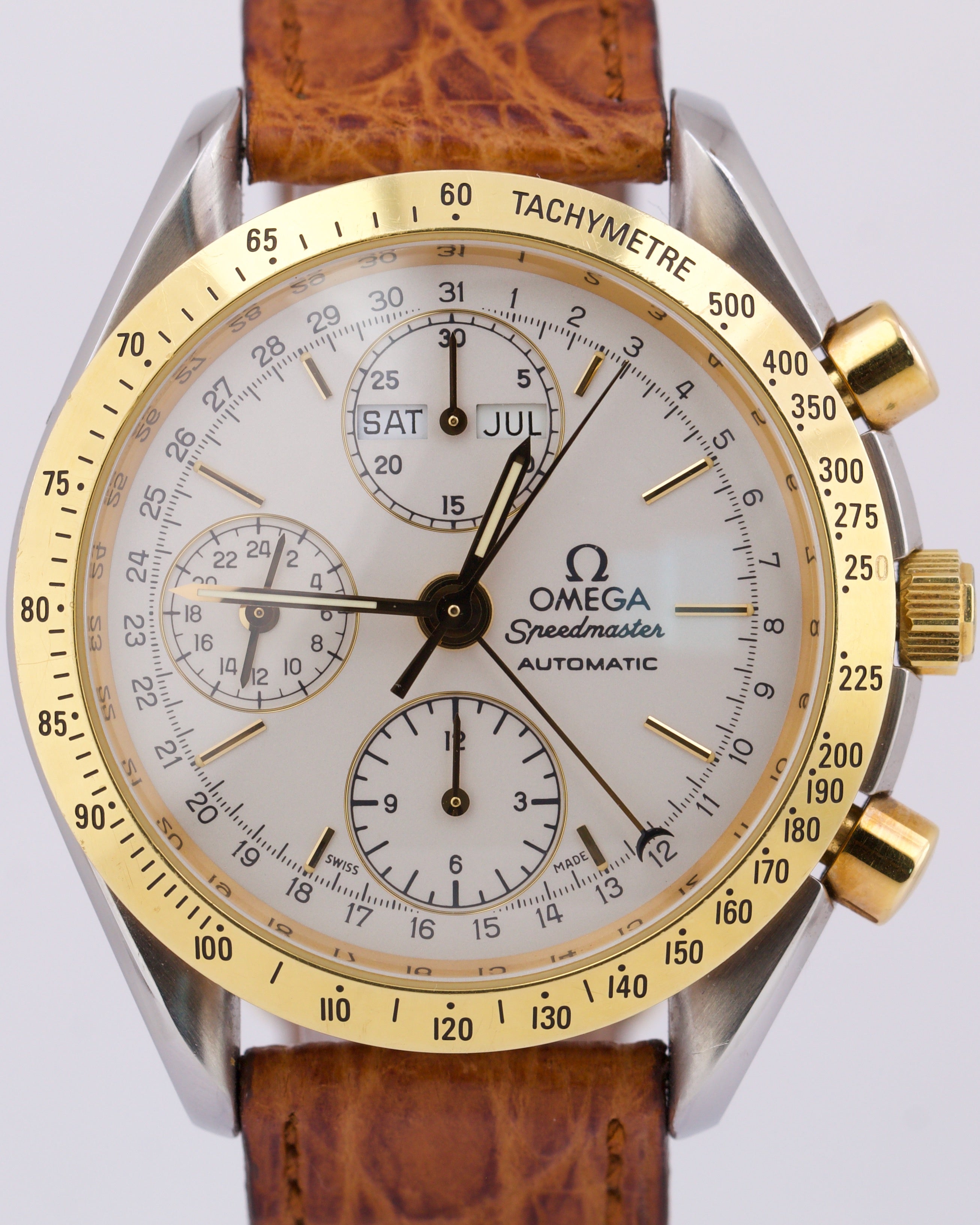 Omega Speedmaster Chronograph Reduced Triple Date 39mm 18K Gold Watch 3321.30