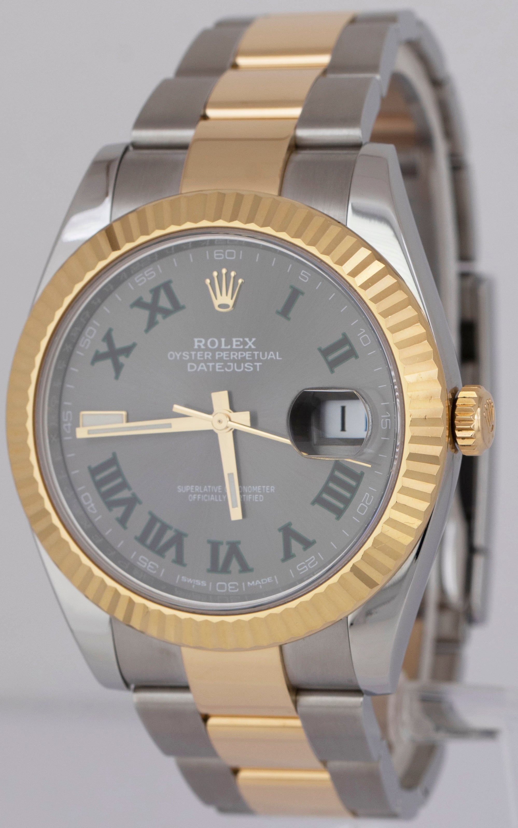 MINT 2023 Rolex DateJust 41 Wimbledon 18K Gold Two-Tone 41mm Oyster Watch 126333