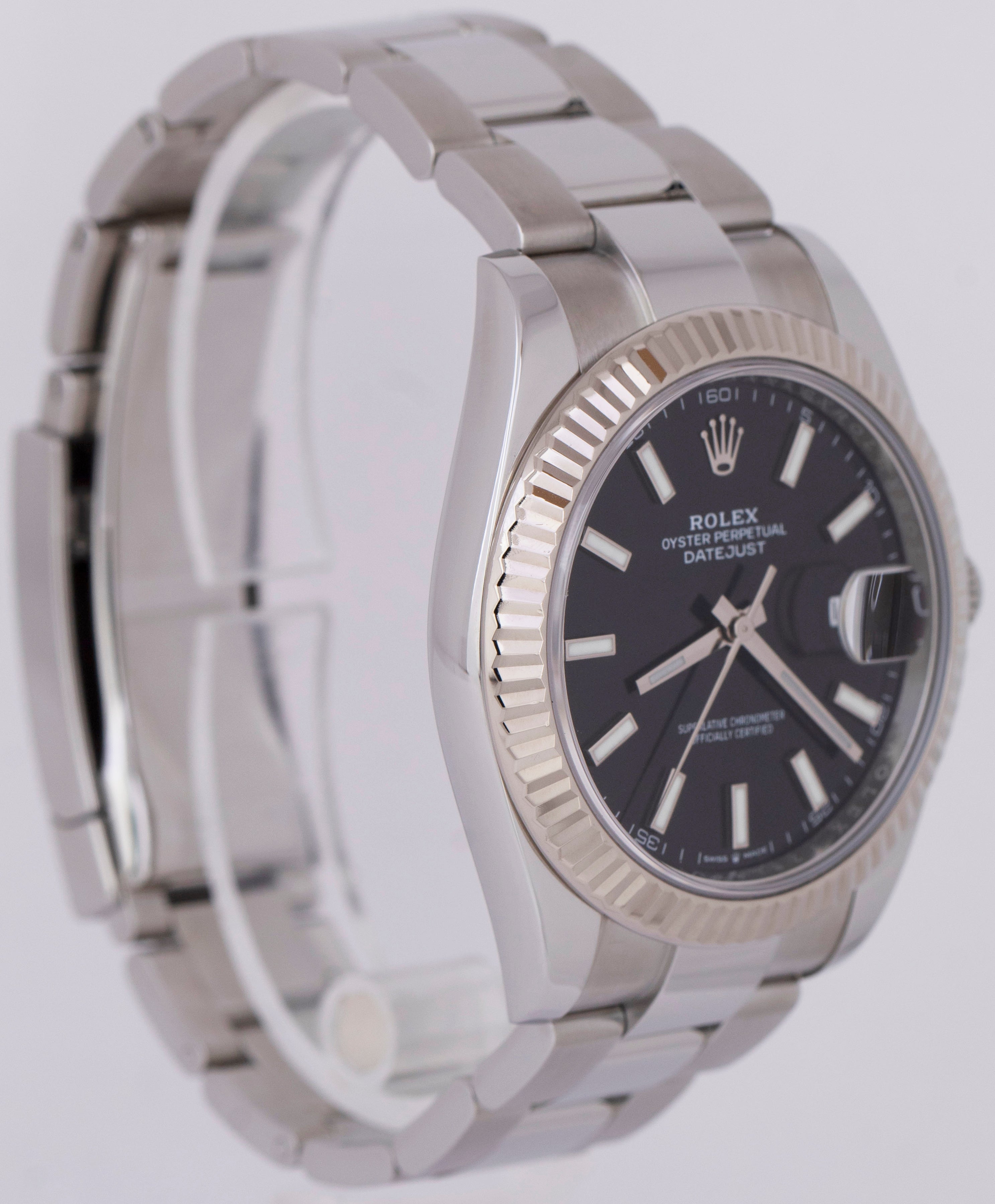 NEW PAPERS Rolex DateJust Black 41mm 18K Fluted Steel Oyster Watch 126334 BOX