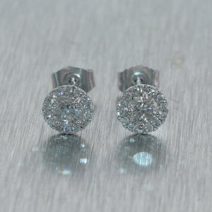 Modern 14k White Gold 0.65ctw Diamond Halo Stud Earrings