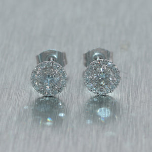 Modern 14k White Gold 0.65ctw Diamond Halo Stud Earrings