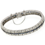 1930s Antique Art Deco Solid Platinum 5.76ctw Diamond Sapphire Tennis Bracelet