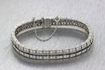 1930s Antique Art Deco Solid Platinum 5.76ctw Diamond Sapphire Tennis Bracelet