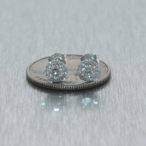 Modern 14k White Gold 0.65ctw Diamond Halo Stud Earrings