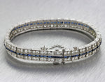 1930s Antique Art Deco Solid Platinum 5.76ctw Diamond Sapphire Tennis Bracelet