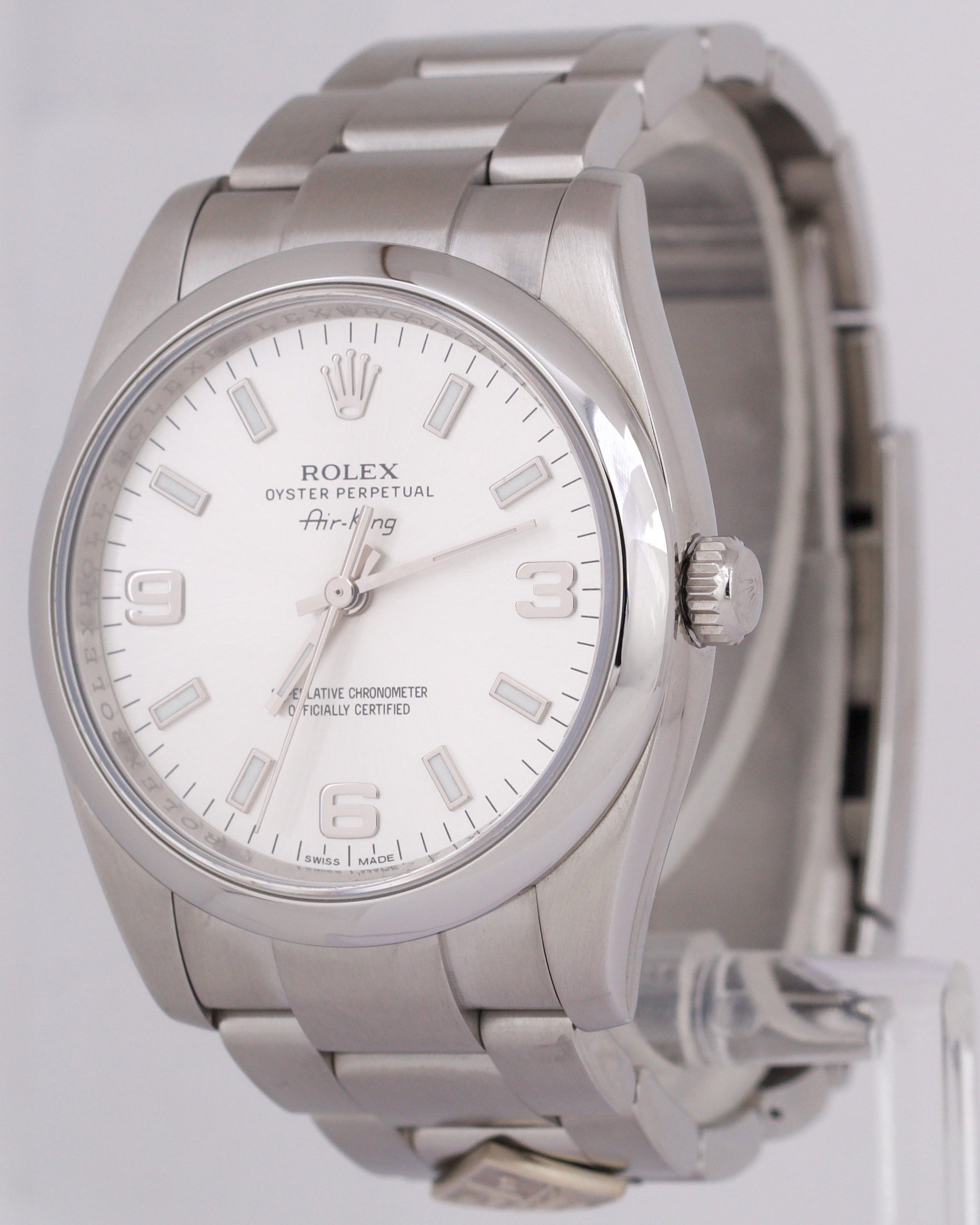 MINT PAPERS Rolex Air-King SILVER DOMINOS 34mm Stainless Steel Watch 114200 BOX