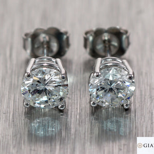 GIA 1.72ct Round Brilliant G SI1 Diamond 14k White Gold Stud Earrings