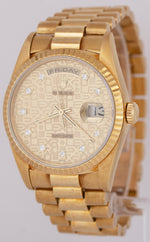 UNPOL. Rolex Day-Date President PAPERS 36mm DIAMOND Computer 18K Gold 18238 B+P