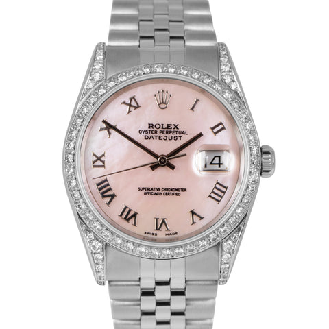 MINT Rolex DateJust 36mm Pink MOP Steel Diamond Automatic Jubilee Watch 16234