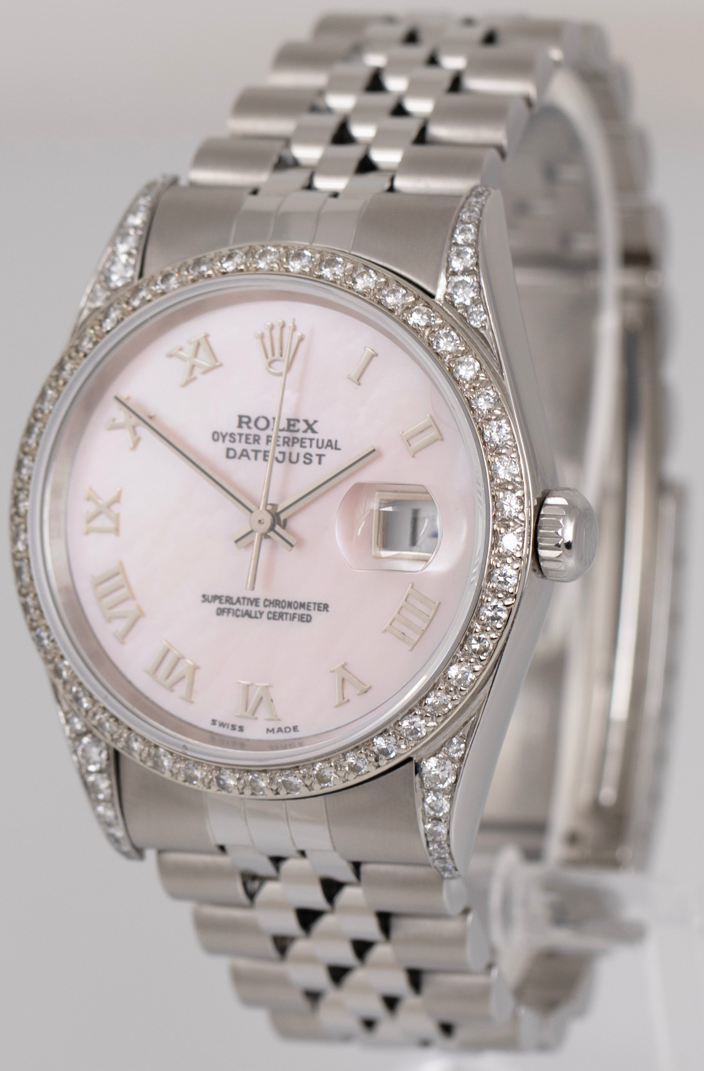 MINT Rolex DateJust 36mm Pink MOP Steel Diamond Automatic Jubilee Watch 16234