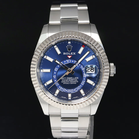 2021 NEW PAPERS Rolex Sky-Dweller Stainless White Gold Blue 326934 42mm Watch