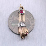 1930's Antique Art Deco 18k Yellow & White Gold Rose Cut Diamond Fist Pendant