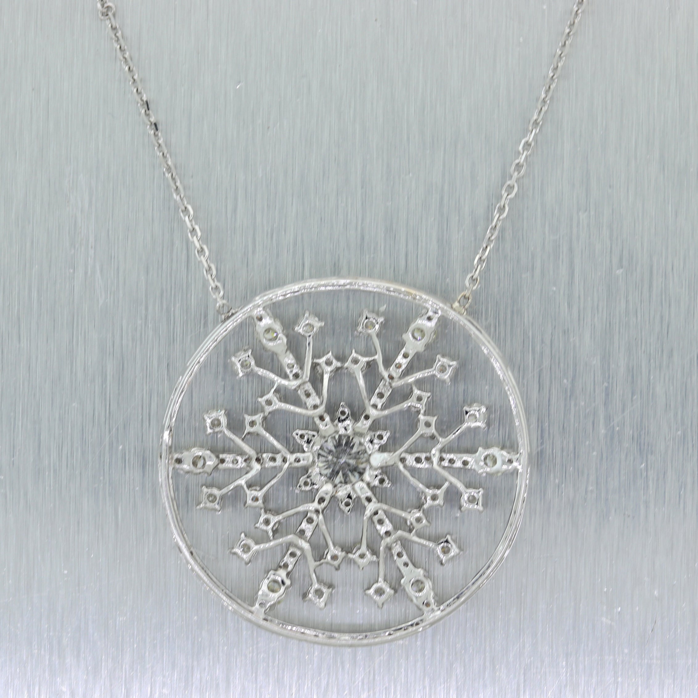 GAS Vintage Estate 18k White Gold 3.55ctw Diamond Snowflake 19" Necklace