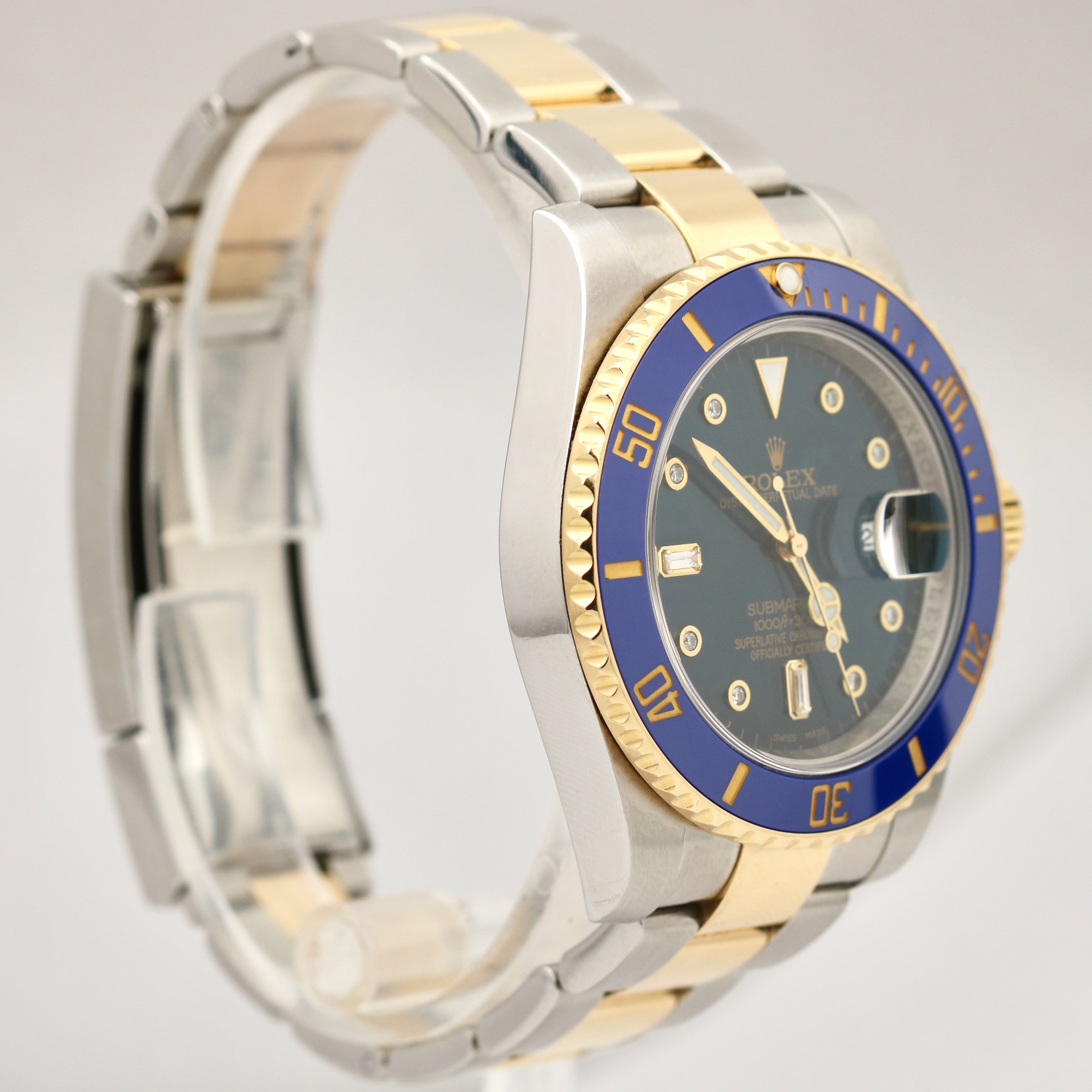 Rolex Submariner 18K Two-Tone Yellow Gold BLUE DIAMOND DIAL 116613 Date Watch