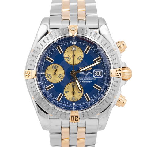 MINT Breitling Chronomat Evolution Blue Two-Tone 44mm Gold Steel Watch B13356