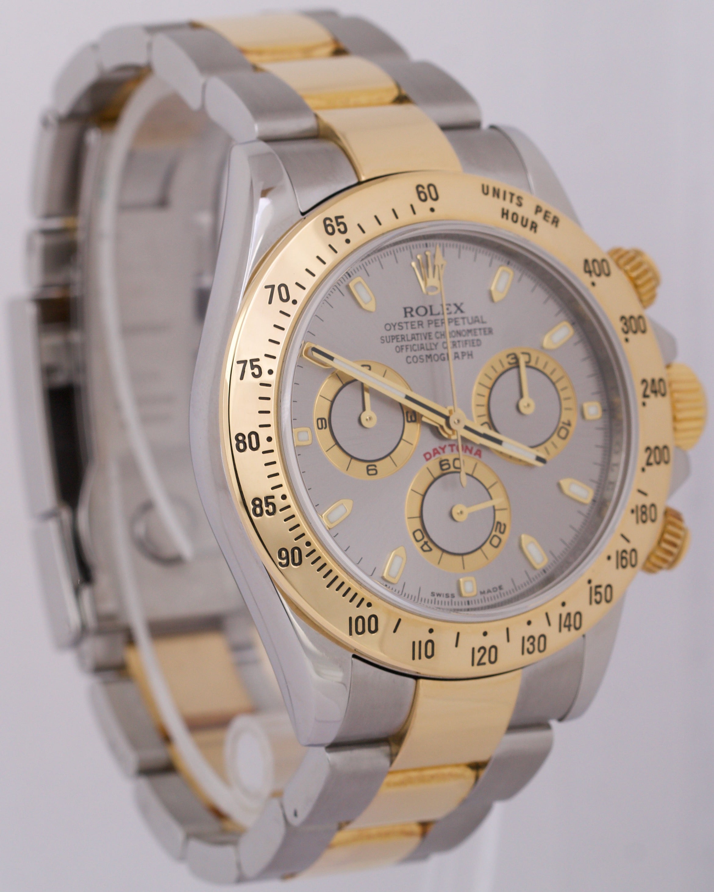 Rolex Daytona Cosmograph SLATE Rhodium 18K Yellow Gold Steel REHAUT 116523 Watch