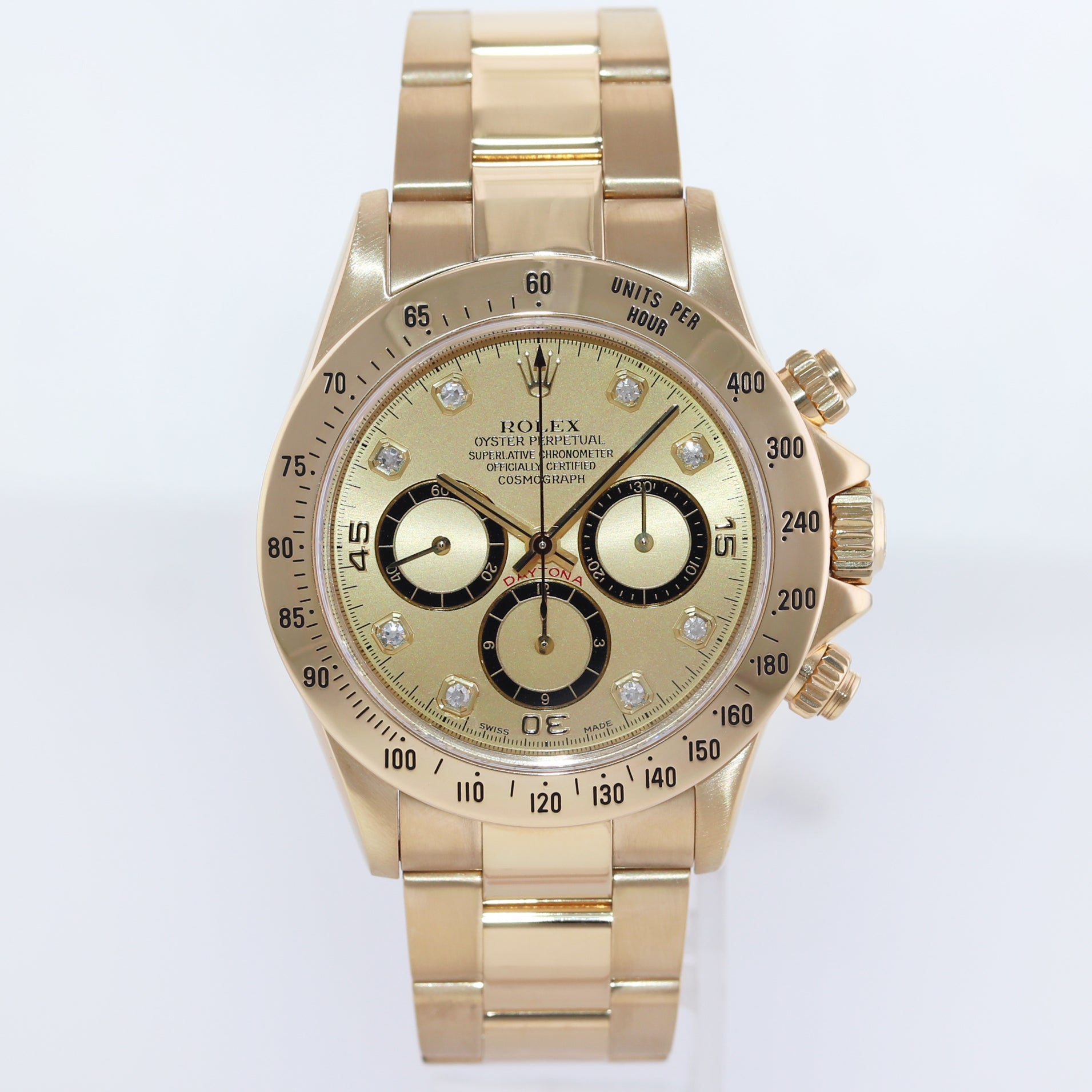 PAPERS Rolex Daytona 16528 Zenith Champagne Diamond Inverted 6 Yellow Gold Watch