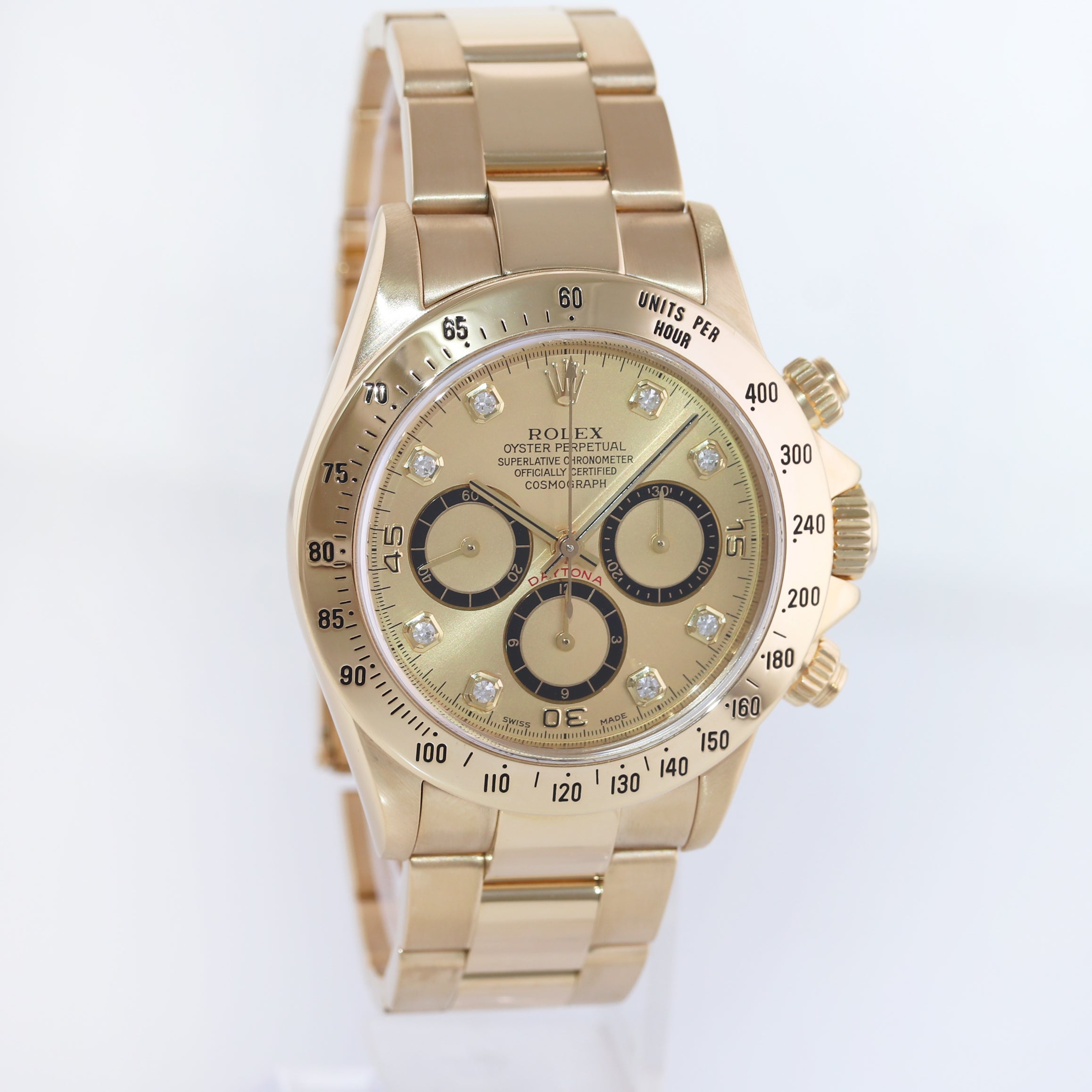 PAPERS Rolex Daytona 16528 Zenith Champagne Diamond Inverted 6 Yellow Gold Watch