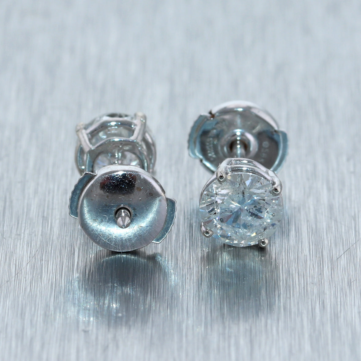 Modern 14k White Gold 1.98ctw Diamond Stud Earrings