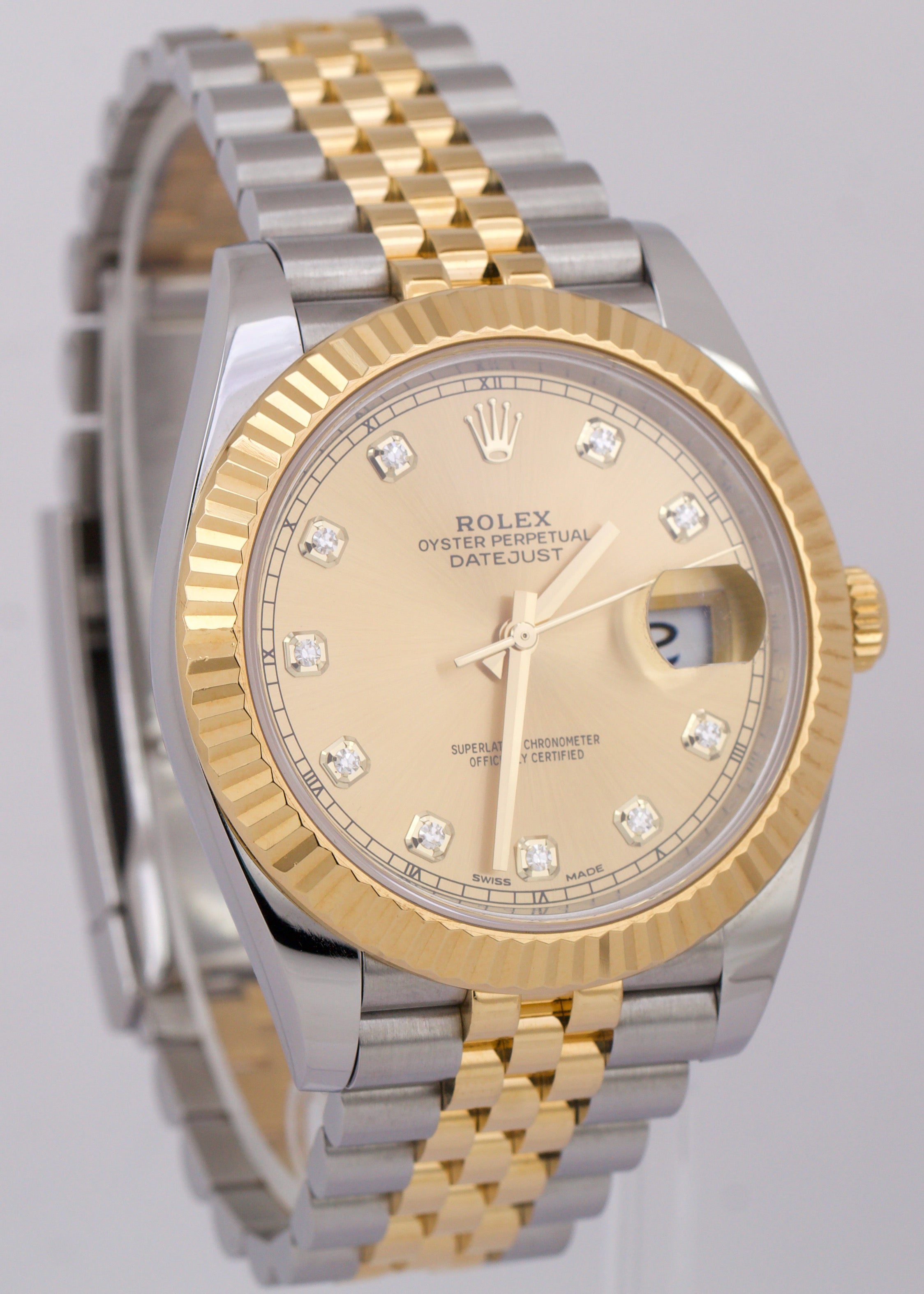 Rolex DateJust 41 CHAMPAGNE DIAMOND 18K Gold Steel 41mm JUBILEE Fluted 126333
