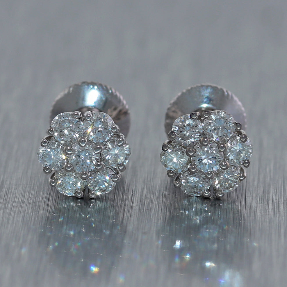 14k White Gold 1.40ctw Diamond Cluster Stud Earring