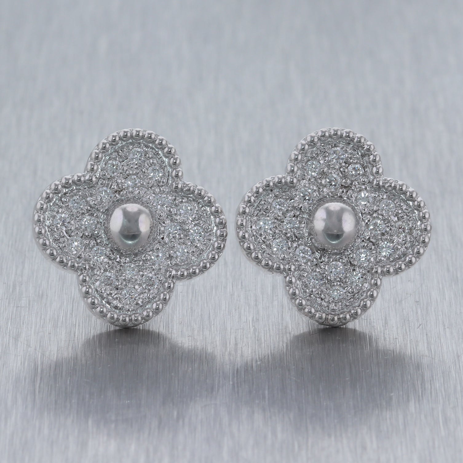 Modern 18k White Gold 2ctw Diamond Flower Clip-On Earrings