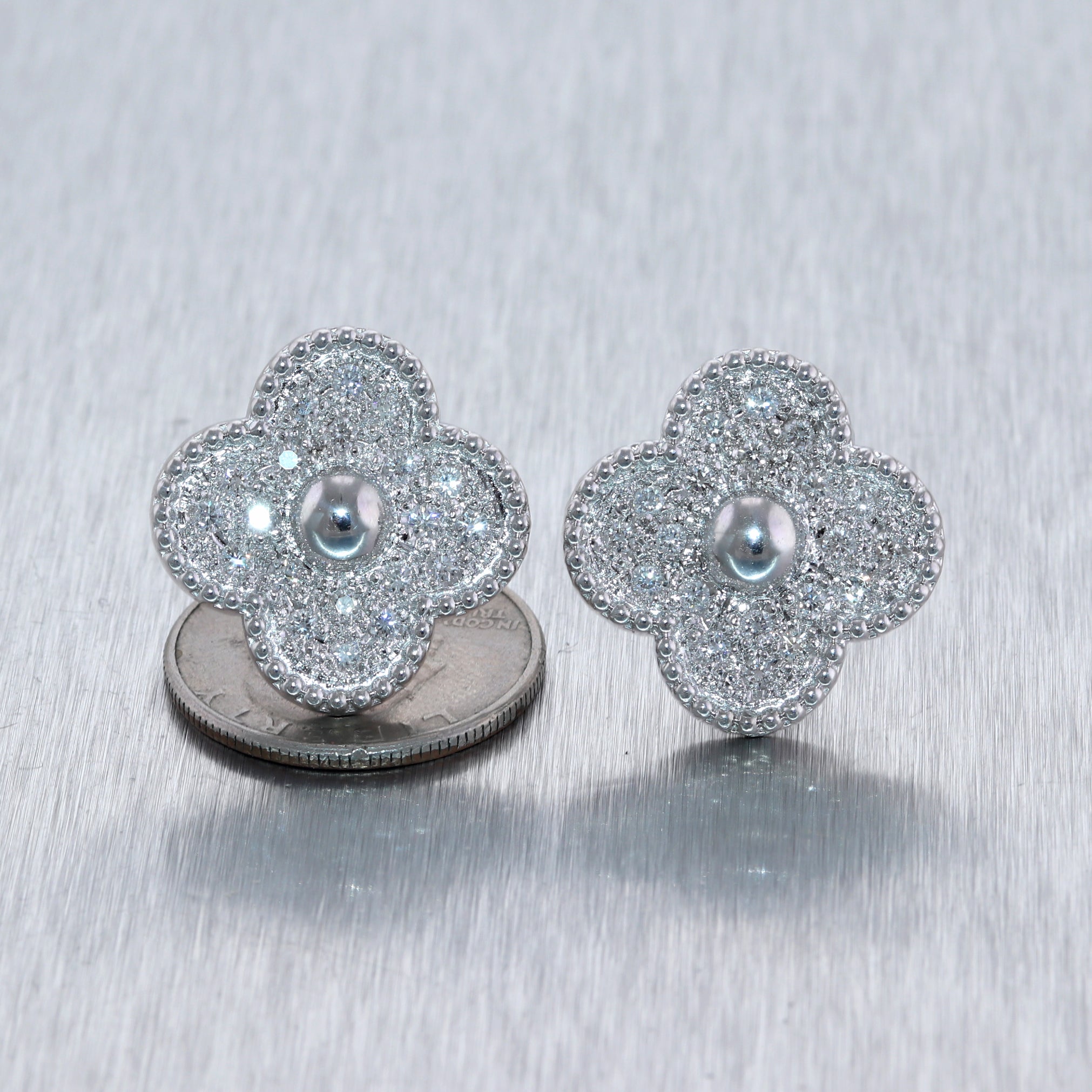 Modern 18k White Gold 2ctw Diamond Flower Clip-On Earrings