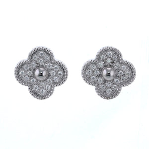 Modern 18k White Gold 2ctw Diamond Flower Clip-On Earrings