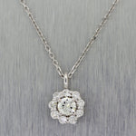 Modern 14k White Gold 0.95ctw Diamond Cluster Flower 18" Necklace